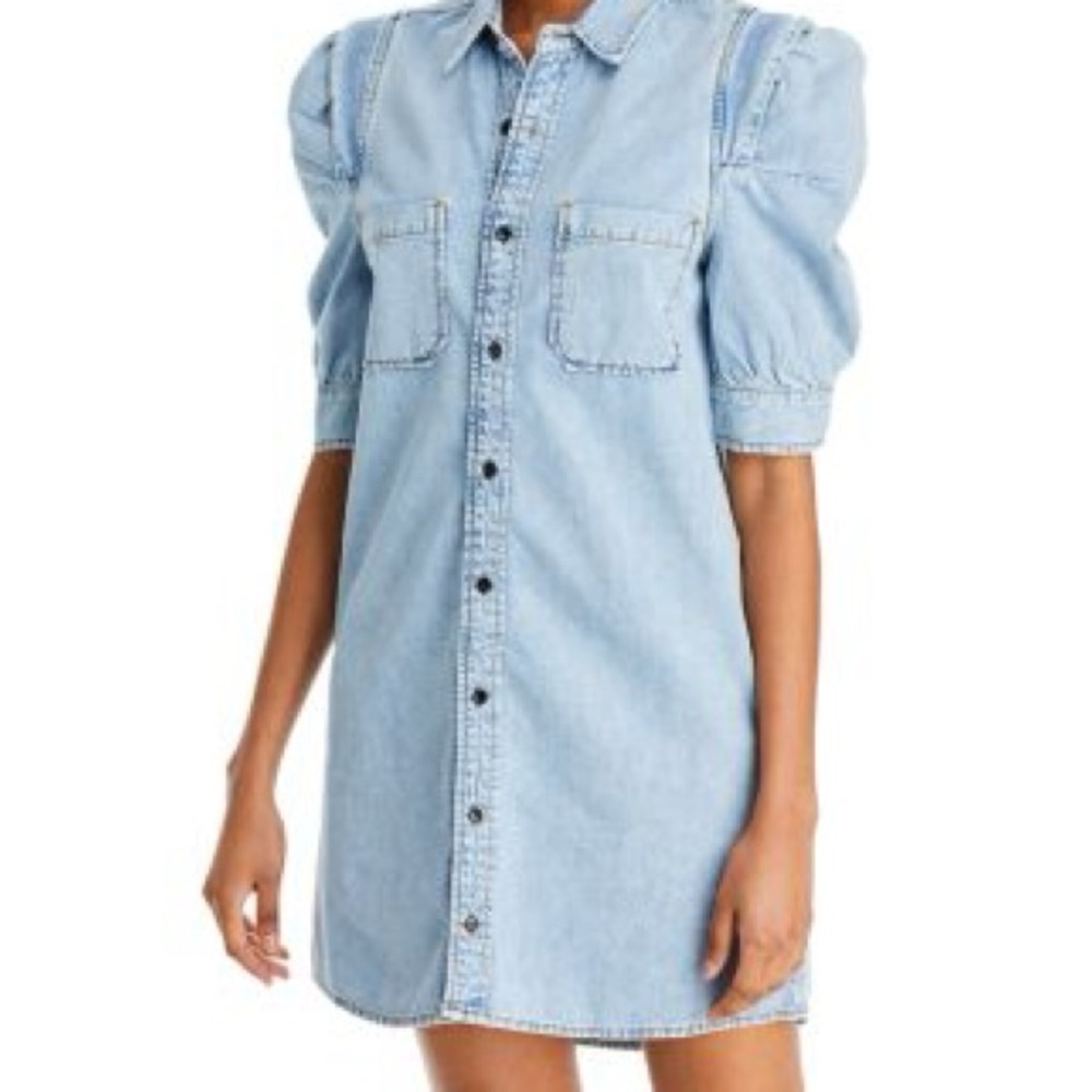 Frame Denim Light Blue Button-Down Mini Dress